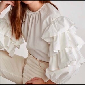 ULLA JOHNSON Tulia Blanc Ruffle Sleeve Cotton Blouse size 6